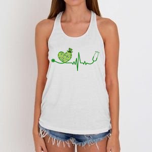 St Patricks Day Heartbeat Nurse Women's Knotted Racerback Tank