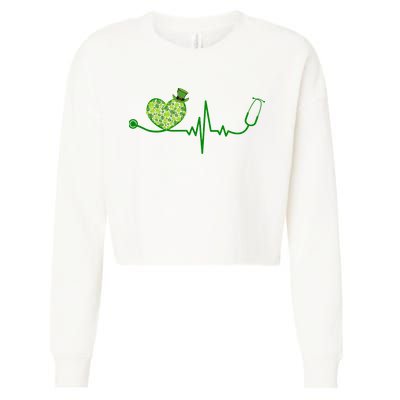St Patricks Day Heartbeat Nurse Cropped Pullover Crew