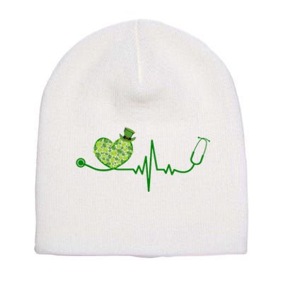 St Patricks Day Heartbeat Nurse Short Acrylic Beanie