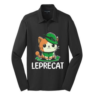 St Patricks Day Parade leprecat Funny irish cat Silk Touch Performance Long Sleeve Polo