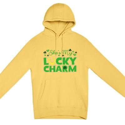 St. Patrick's Day Irish Shamrock Gift She's My Lucky Charm Premium Pullover Hoodie