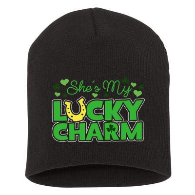 St. Patrick's Day Irish Shamrock Gift She's My Lucky Charm Short Acrylic Beanie