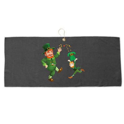 St Patricks Day Leprechaun Riding Dinosaur Gift Large Microfiber Waffle Golf Towel