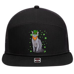 St Patricks Day Russian Blue Cat Shamrock Gift Cool Gift 7 Panel Mesh Trucker Snapback Hat