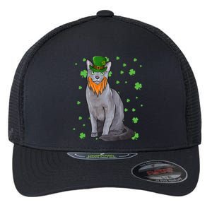 St Patricks Day Russian Blue Cat Shamrock Gift Cool Gift Flexfit Unipanel Trucker Cap