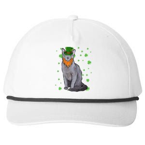 St Patricks Day Russian Blue Cat Shamrock Gift Cool Gift Snapback Five-Panel Rope Hat