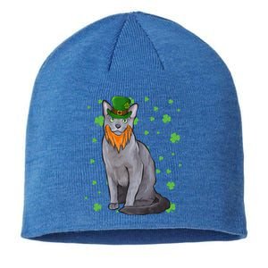 St Patricks Day Russian Blue Cat Shamrock Gift Cool Gift Sustainable Beanie