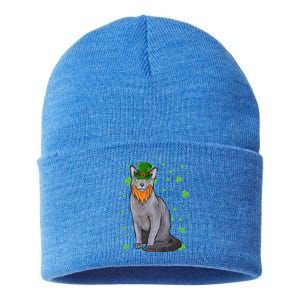 St Patricks Day Russian Blue Cat Shamrock Gift Cool Gift Sustainable Knit Beanie