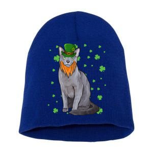 St Patricks Day Russian Blue Cat Shamrock Gift Cool Gift Short Acrylic Beanie