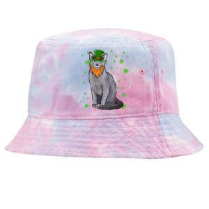 St Patricks Day Russian Blue Cat Shamrock Gift Cool Gift Tie-Dyed Bucket Hat