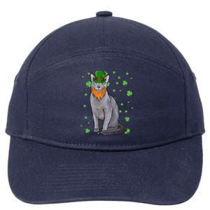 St Patricks Day Russian Blue Cat Shamrock Gift Cool Gift 7-Panel Snapback Hat