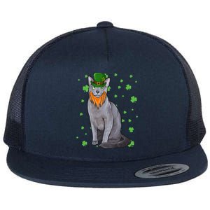 St Patricks Day Russian Blue Cat Shamrock Gift Cool Gift Flat Bill Trucker Hat