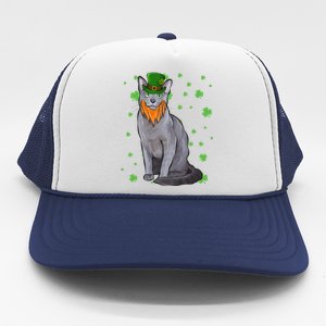 St Patricks Day Russian Blue Cat Shamrock Gift Cool Gift Trucker Hat