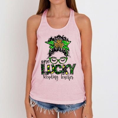 St Patrick Day Teacher Love One Lucky Reading Teacher Cool Gift Women's Knotted Racerback Tank