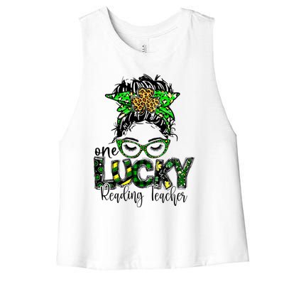 St Patrick Day Teacher Love One Lucky Reading Teacher Cool Gift Women's Racerback Cropped Tank