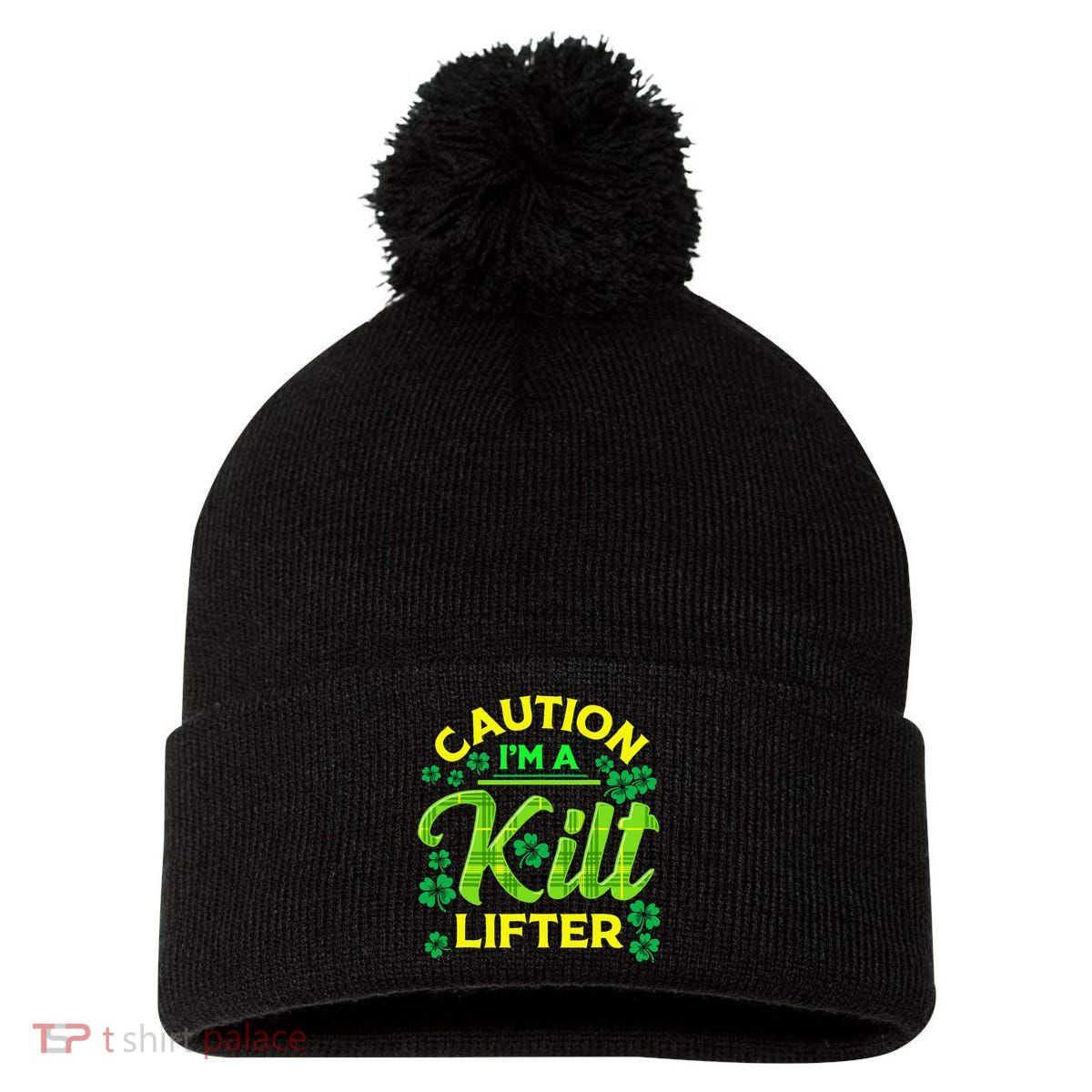 St Patrick's Day Caution I'm A Kilt Lifter Pom Pom 12in Knit Beanie