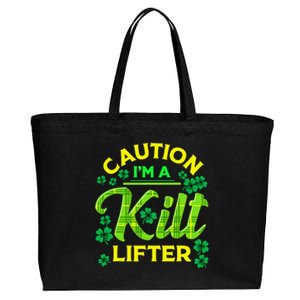 St Patrick's Day Caution I'm A Kilt Lifter Cotton Canvas Jumbo Tote