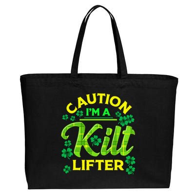 St Patrick's Day Caution I'm A Kilt Lifter Cotton Canvas Jumbo Tote