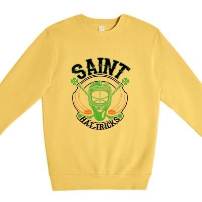 St Patricks Day Saint Hat Tricks Hockey Shamrock Kids Boys  Premium Crewneck Sweatshirt