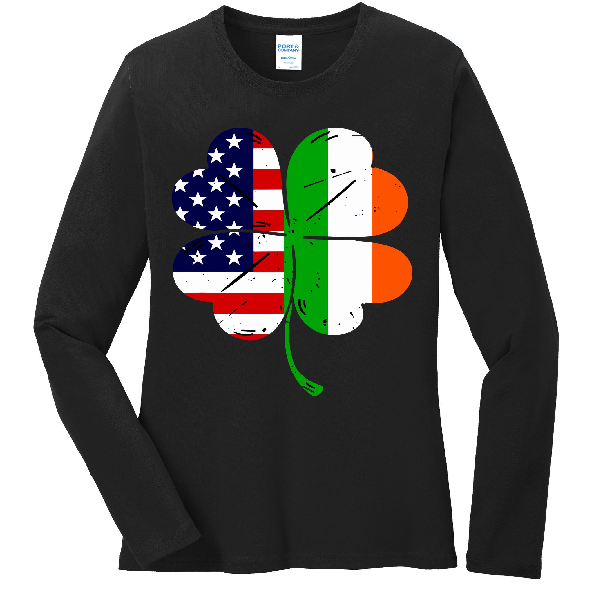 St Patricks Day Irish American Flag Ladies Long Sleeve Shirt