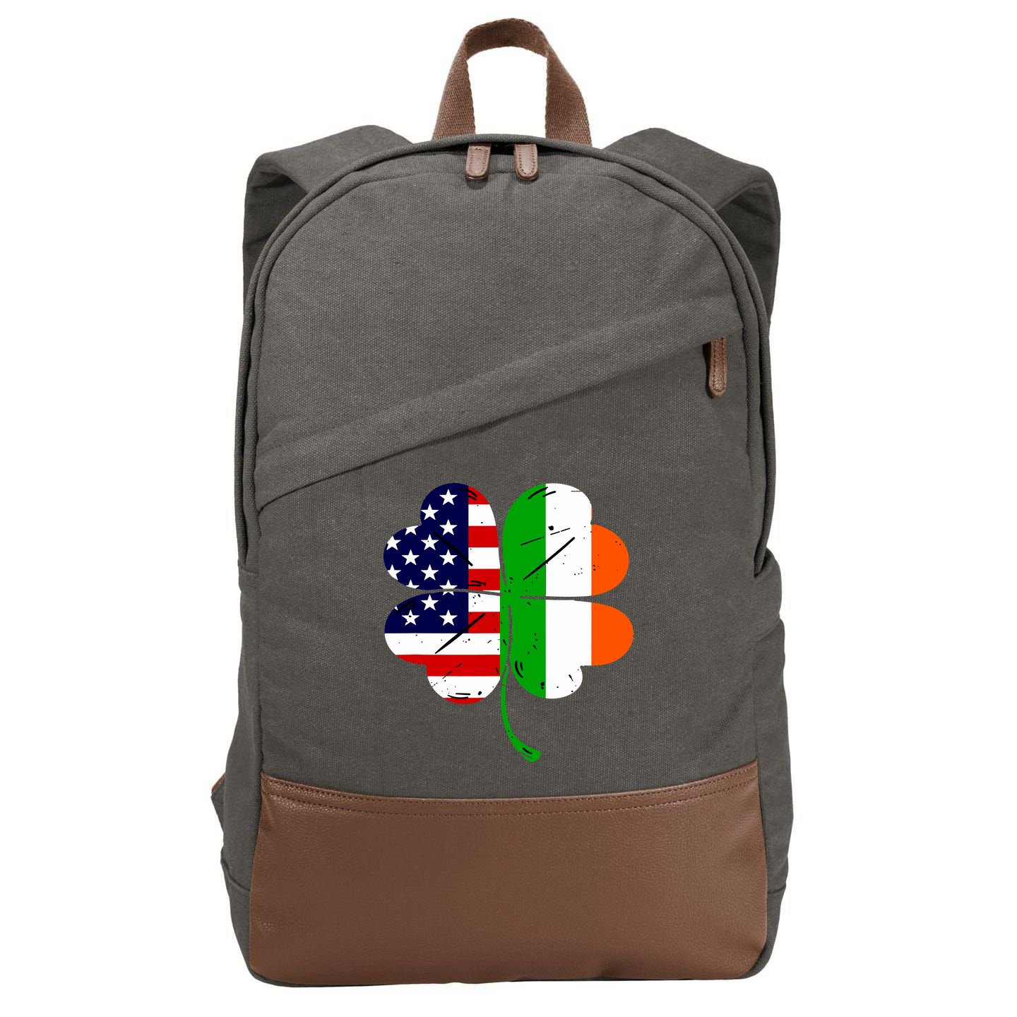 St Patricks Day Irish American Flag Cotton Canvas Backpack