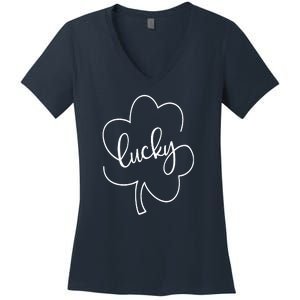 St. Paddys Day Lucky Green Clover Women's V-Neck T-Shirt