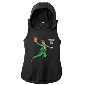 St Patricks Day Basketball Dunk Leprechaun Cute Gift Ladies PosiCharge Tri-Blend Wicking Draft Hoodie Tank