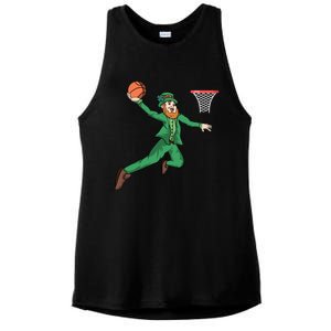 St Patricks Day Basketball Dunk Leprechaun Cute Gift Ladies PosiCharge Tri-Blend Wicking Tank