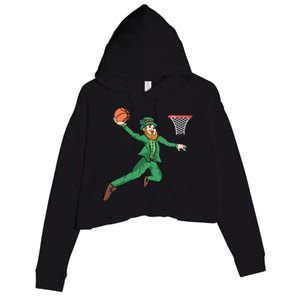 St Patricks Day Basketball Dunk Leprechaun Cute Gift Crop Fleece Hoodie