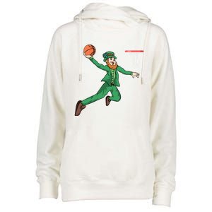 St Patricks Day Basketball Dunk Leprechaun Cute Gift Womens Funnel Neck Pullover Hood