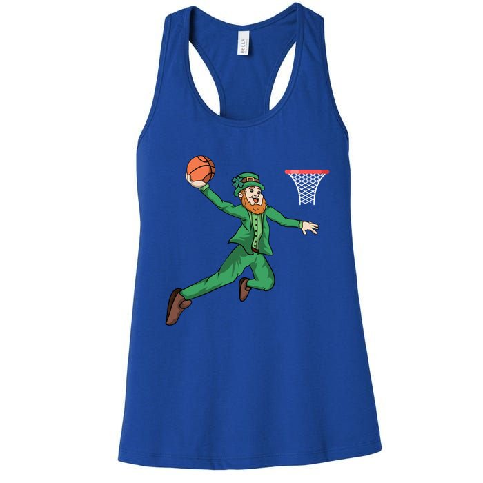 St Patricks Day Basketball Dunk Leprechaun Cute Gift Women's Racerback Tank