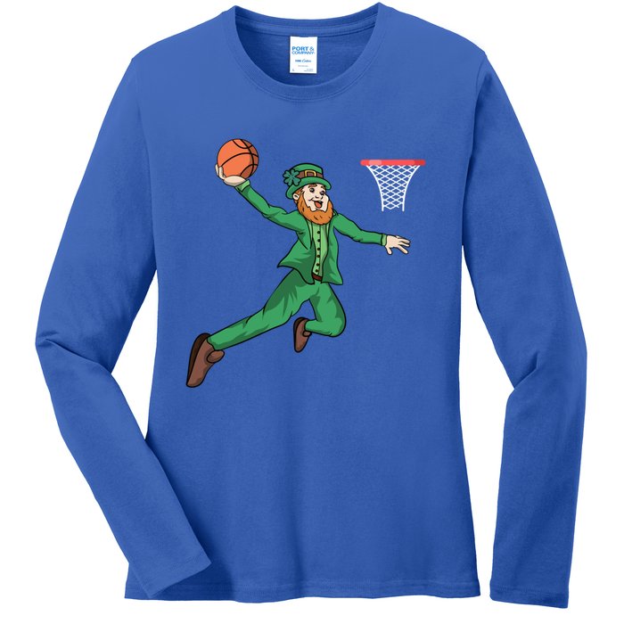 St Patricks Day Basketball Dunk Leprechaun Cute Gift Ladies Long Sleeve Shirt