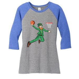 St Patricks Day Basketball Dunk Leprechaun Cute Gift Women's Tri-Blend 3/4-Sleeve Raglan Shirt