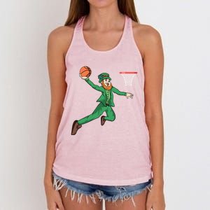 St Patricks Day Basketball Dunk Leprechaun Cute Gift Women's Knotted Racerback Tank