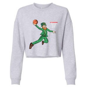 St Patricks Day Basketball Dunk Leprechaun Cute Gift Cropped Pullover Crew