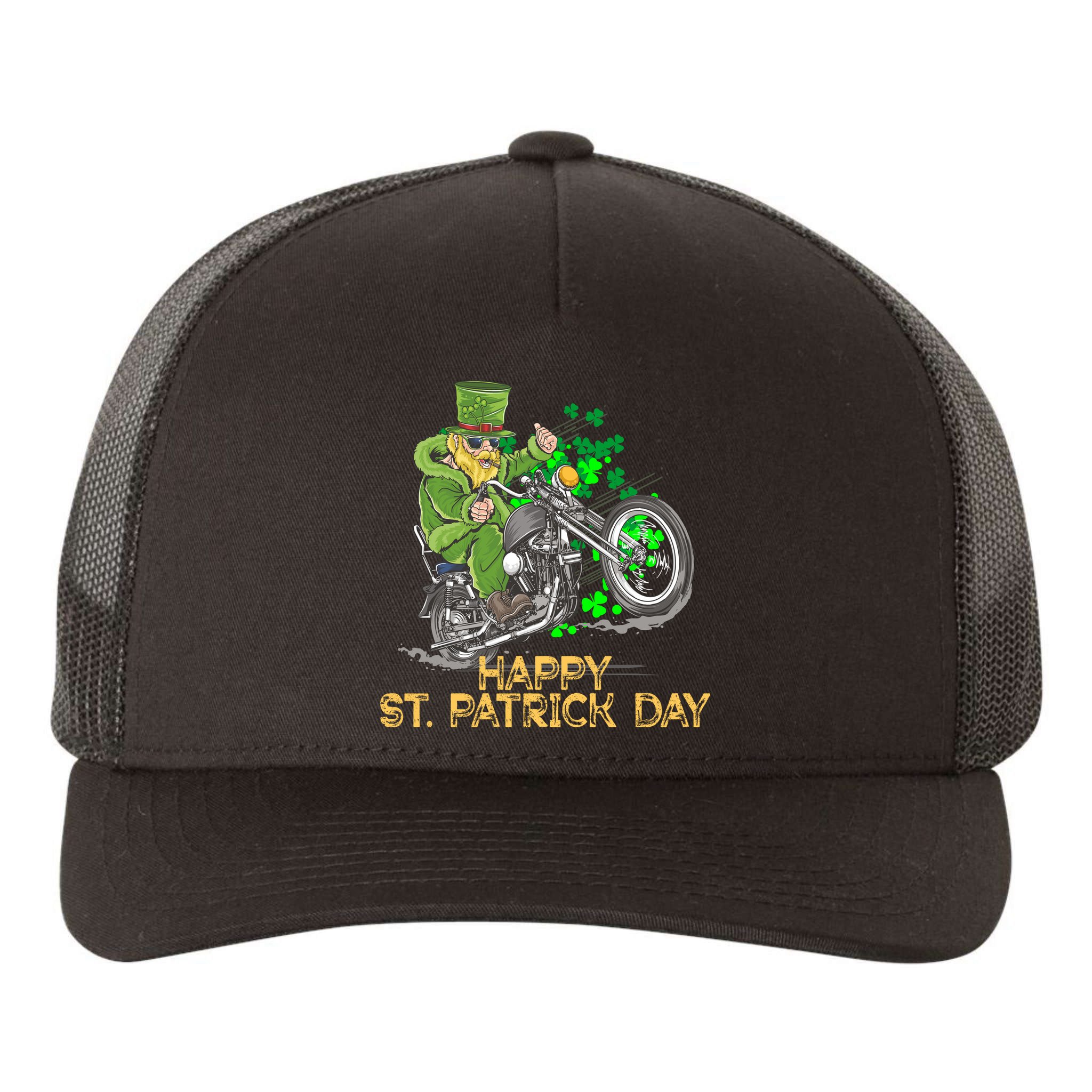 St Patrick Day Motorcycle Bike Biker Rider Plus Size Yupoong Adult 5-Panel Trucker Hat