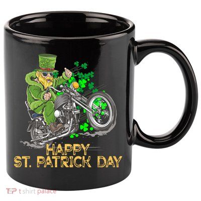 St Patrick Day Motorcycle Bike Biker Rider Plus Size 11oz C Handle Ceramic Mug