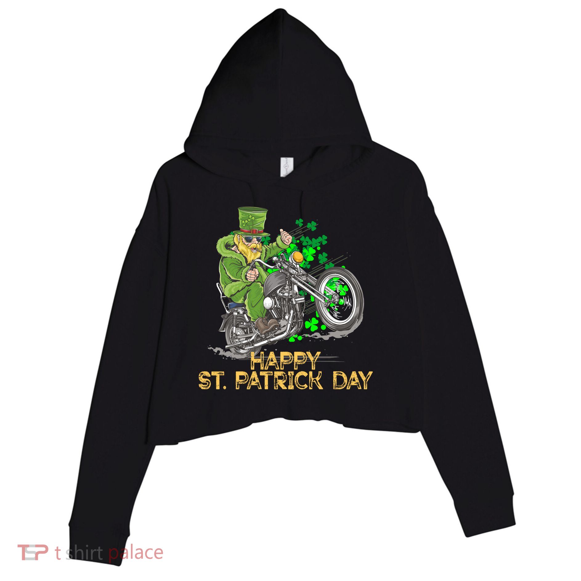 St Patrick Day Motorcycle Bike Biker Rider Plus Size Crop Fleece Hoodie