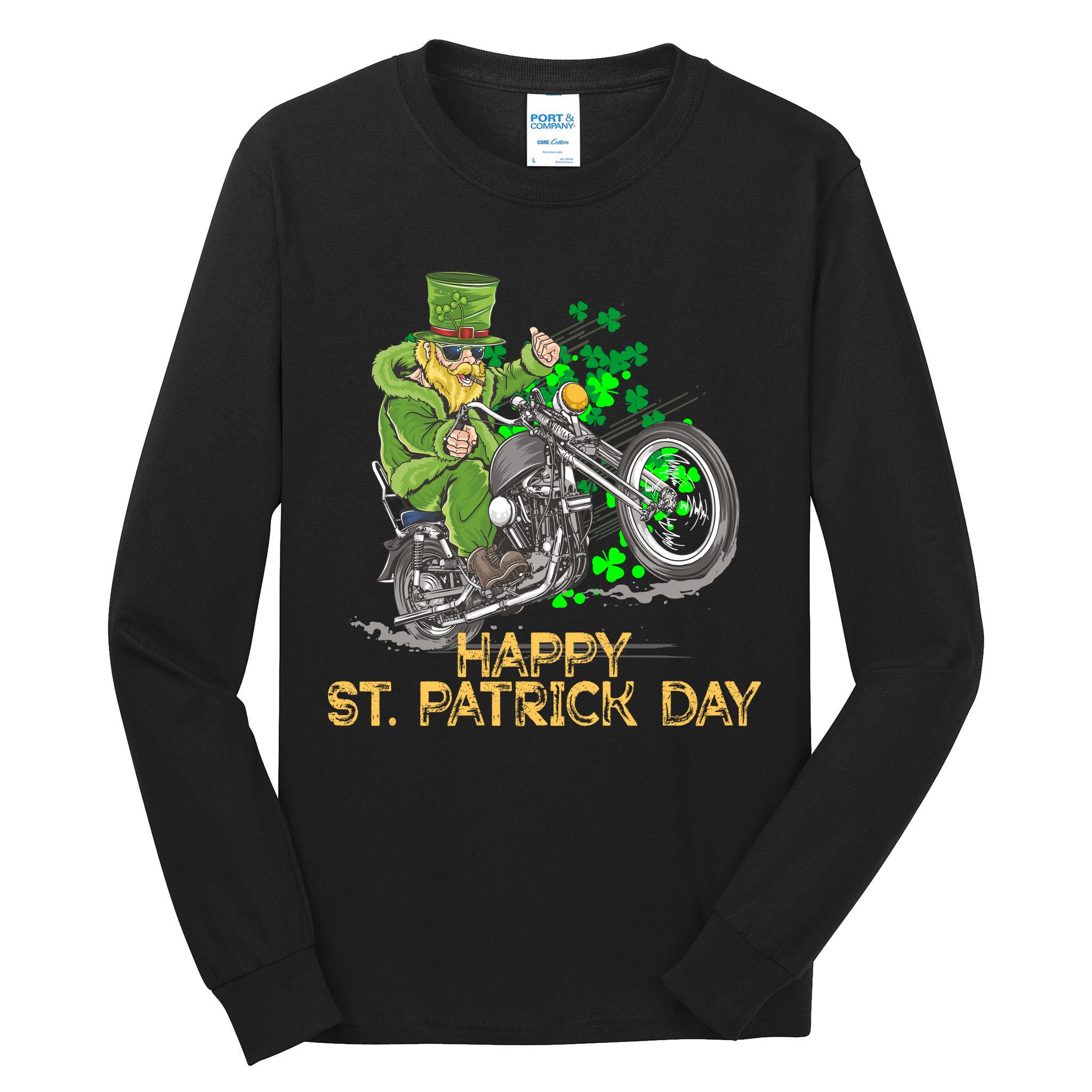 St Patrick Day Motorcycle Bike Biker Rider Plus Size Tall Long Sleeve T-Shirt