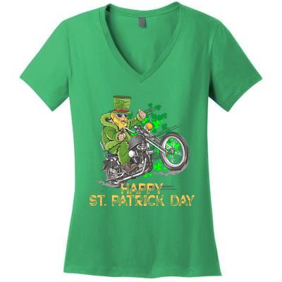 St Patrick Day Motorcycle Bike Biker Rider Plus Size Women's V-Neck T-Shirt