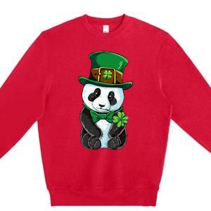 St Patricks Day Leprechaun Panda Cute Irish Shamrock Premium Crewneck Sweatshirt