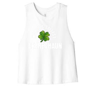 St Patrick's Day World's Tallest Leprechaun Cute Gift Women's Racerback Cropped Tank