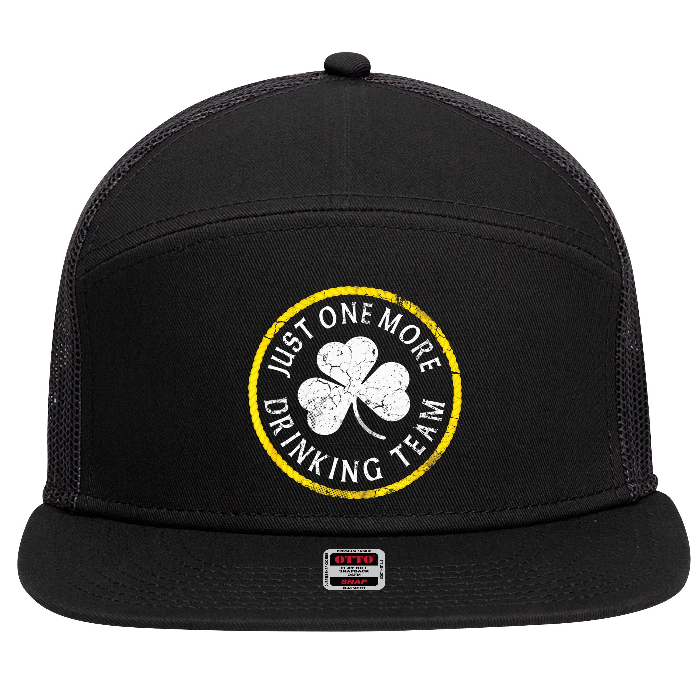 St Patricks Day Just One More Drinking Team Irish Shamrock Gift 7 Panel Mesh Trucker Snapback Hat