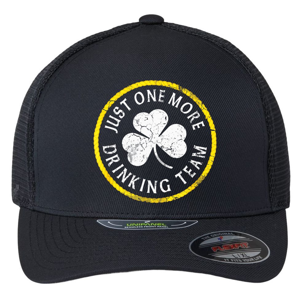 St Patricks Day Just One More Drinking Team Irish Shamrock Gift Flexfit Unipanel Trucker Cap
