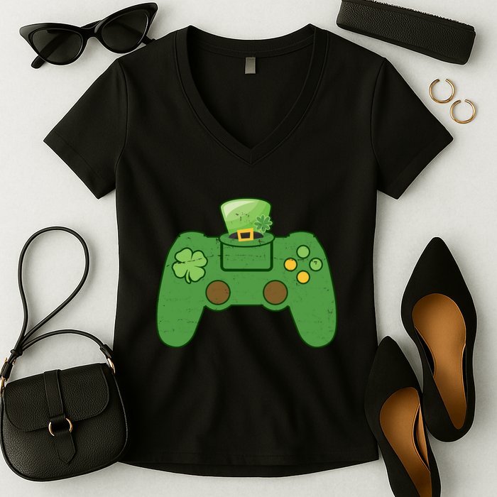 St Patrick's Day Gaming Controller Women's V-Neck T-Shirt