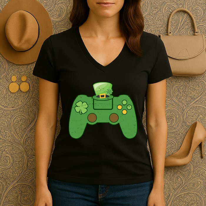 St Patrick's Day Gaming Controller Women's V-Neck T-Shirt