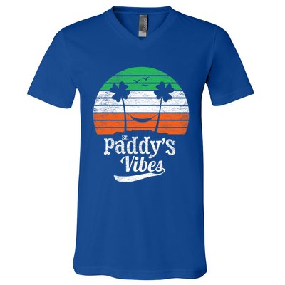 St Patrick Day Vintage St Paddy's Vibes Lucky Shamrock Beach Cute Gift V-Neck T-Shirt