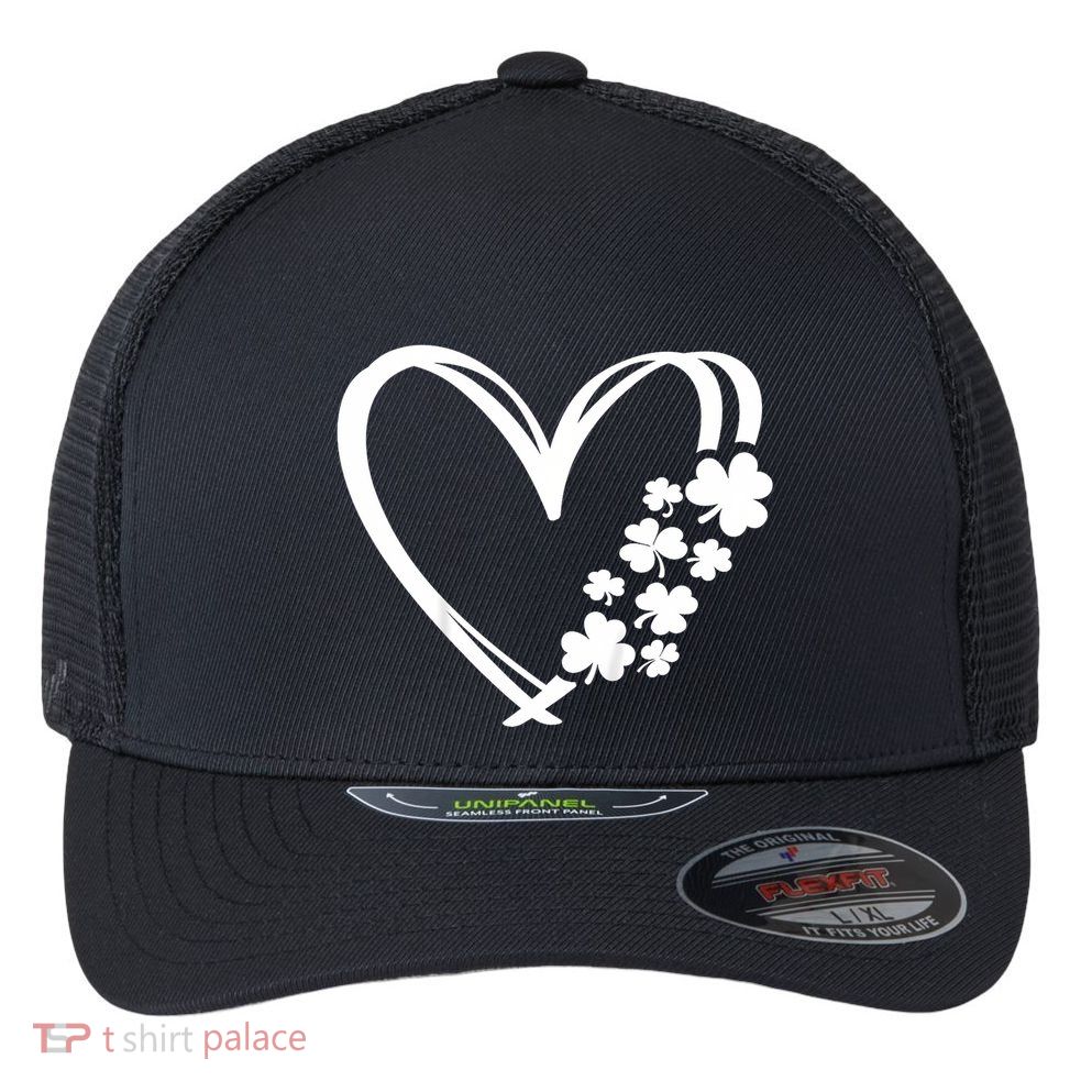 St Patricks Day Irish Heart Shamrocks Flexfit Unipanel Trucker Cap