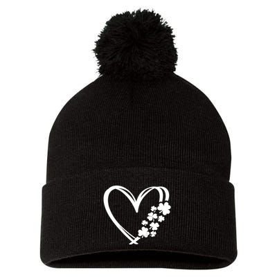 St Patricks Day Irish Heart Shamrocks Pom Pom 12in Knit Beanie