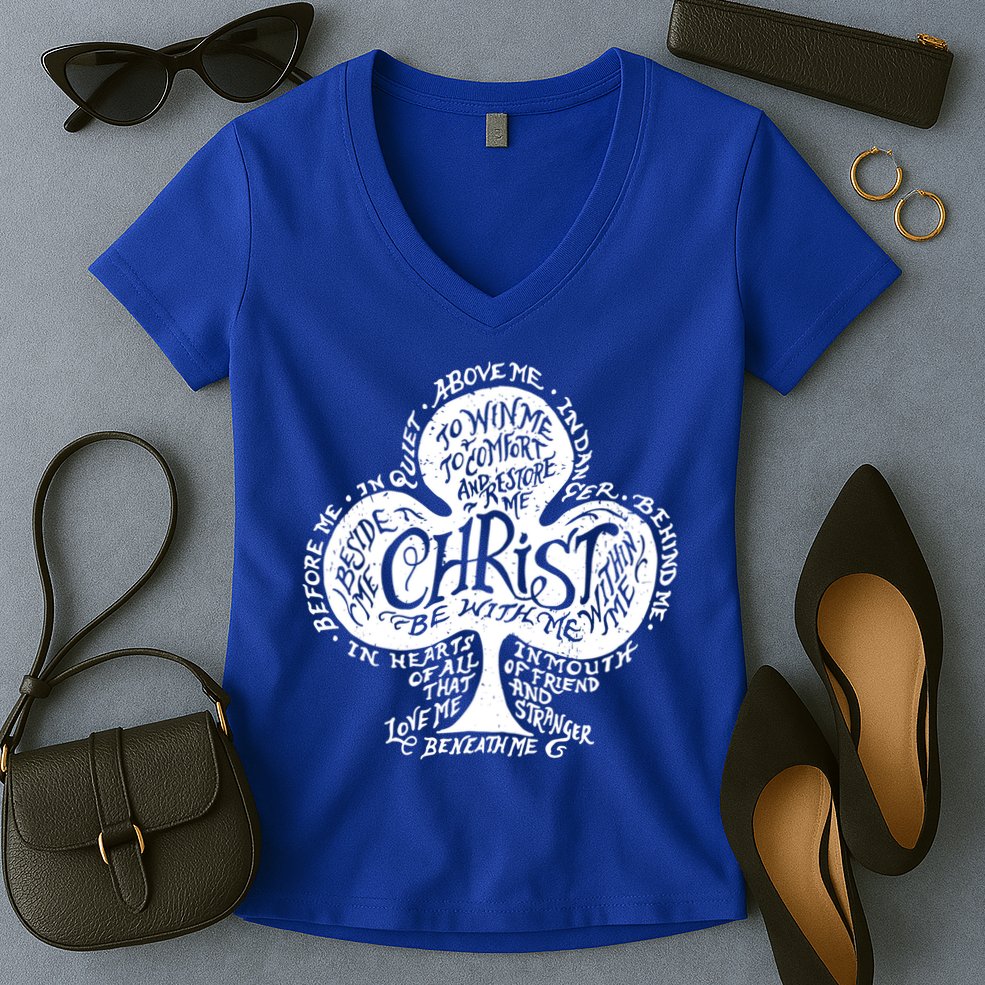 Saint Patrick's Day Breastplate Prayer Catholic Green Gift Women's V-Neck T-Shirt